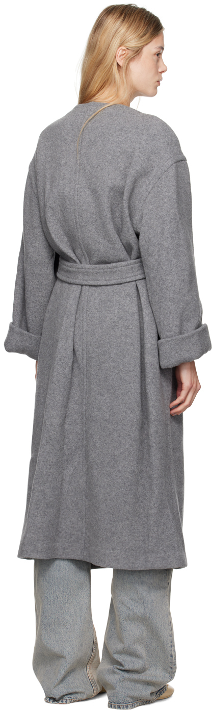 Mm6 Maison Margiela Gray Belted Wool Maxi Dress In 815m Light Grey