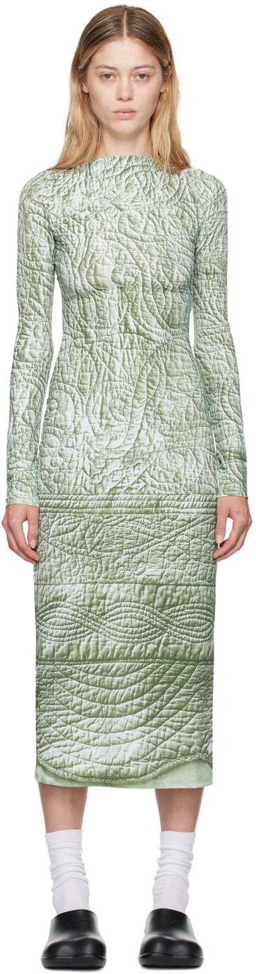 Mm6 Maison Margiela Green Printed Midi Dress In 001s Iguana
