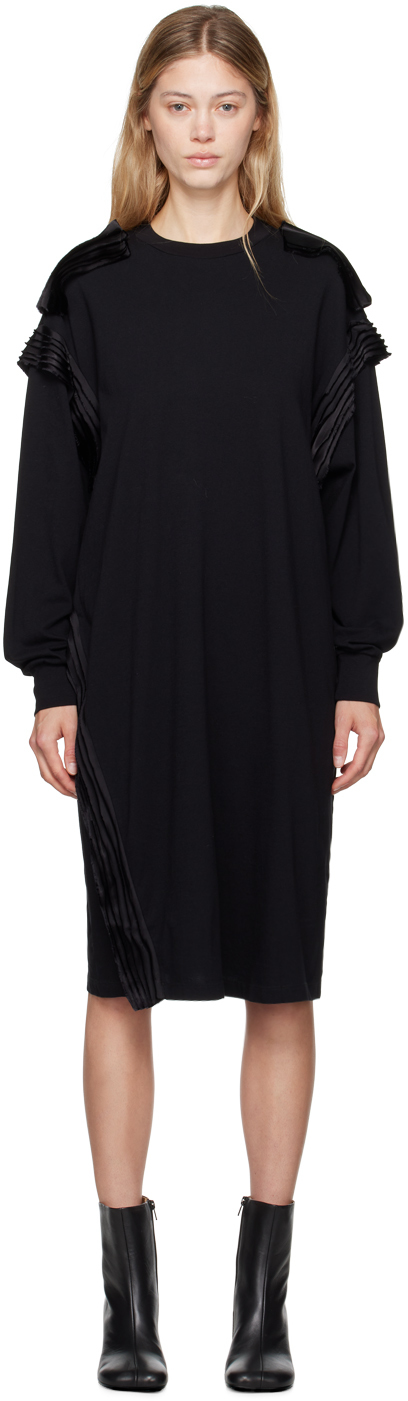 Shop Mm6 Maison Margiela Black Raw Edge Midi Dress In 900 Black