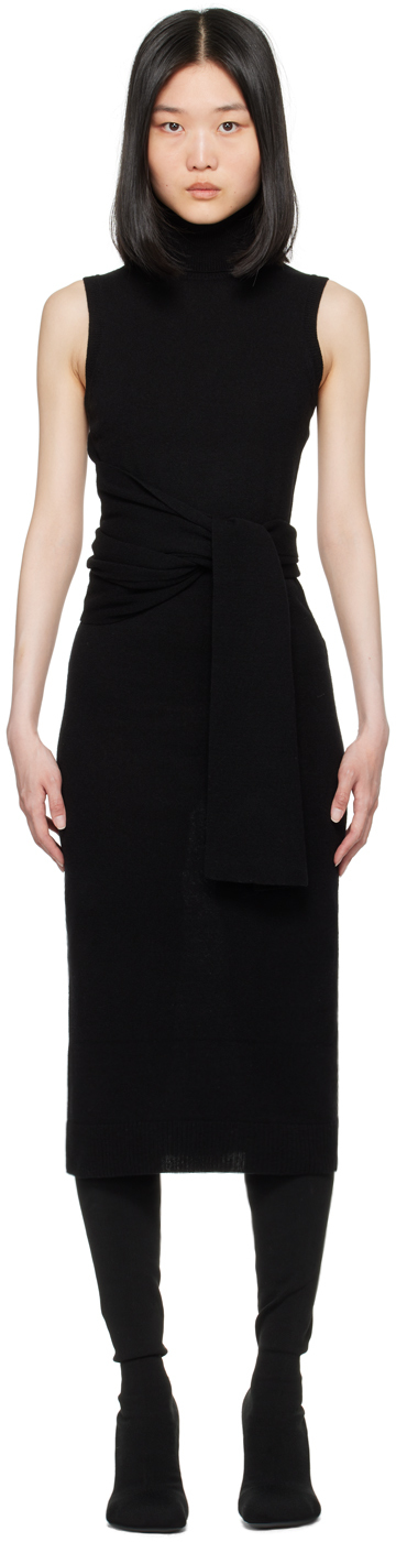 Shop Mm6 Maison Margiela Black Belted Midi Dress In 900 Black