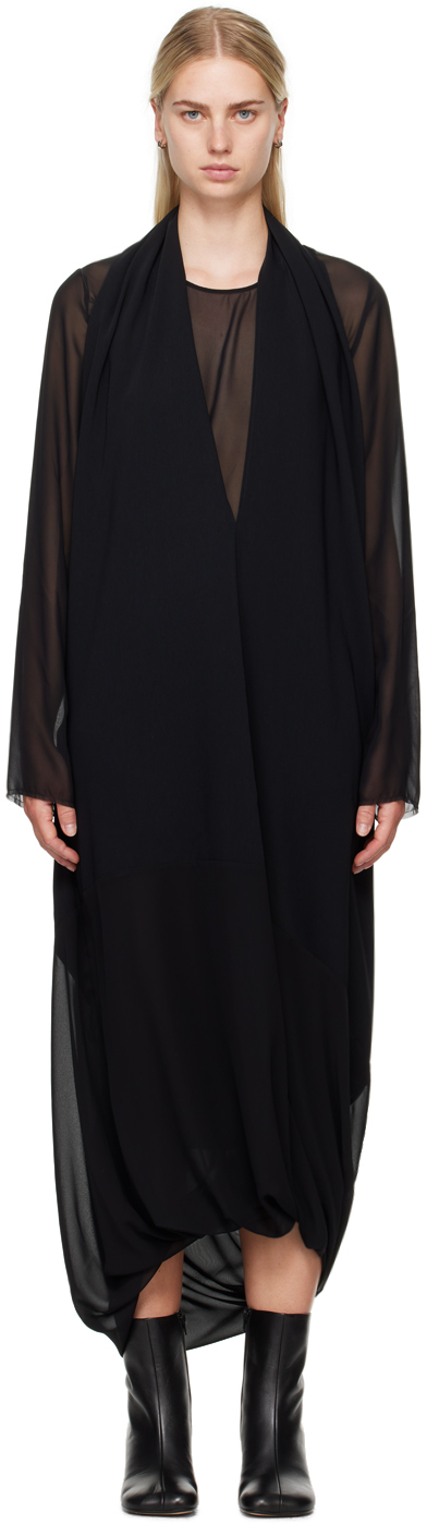 Black Layered Maxi Dress by MM6 Maison Margiela on Sale