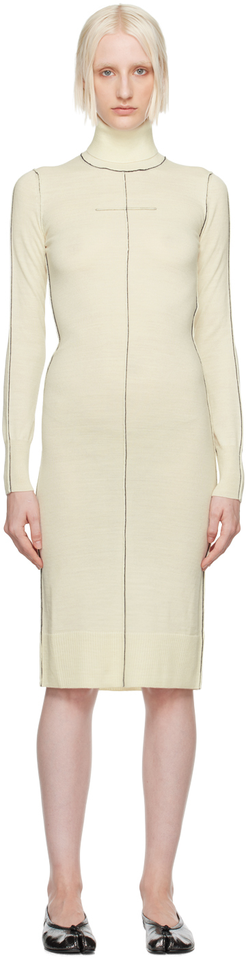 Mm6 Maison Margiela Off-white Turtleneck Midi Dress In 102 Off White
