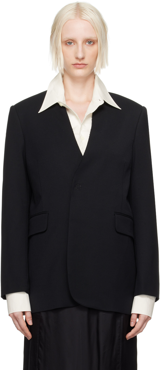 Black Collarless Padded Blazer