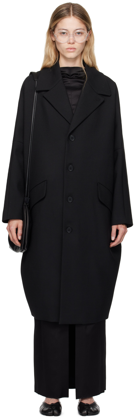 Shop Mm6 Maison Margiela Black Dropped Shoulders Coat In 900 Black