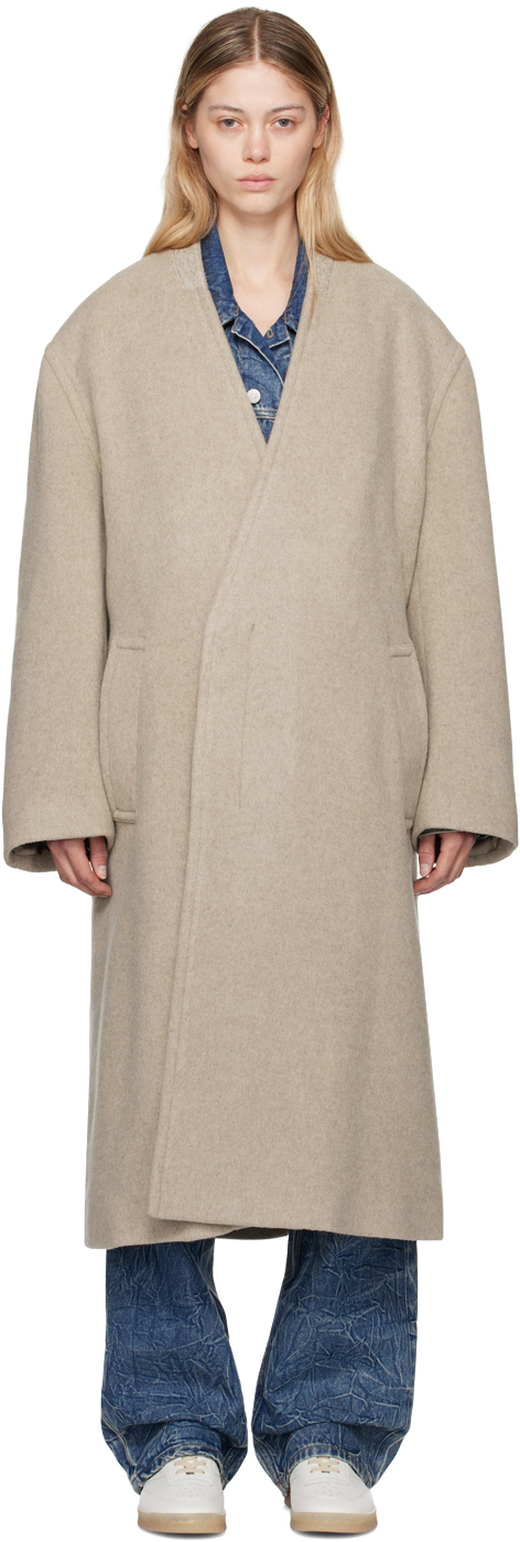 Beige Belted Wool Coat by MM6 Maison Margiela on Sale