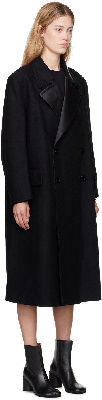 Shop Mm6 Maison Margiela Black Double-breasted Wool Coat In 900 Black