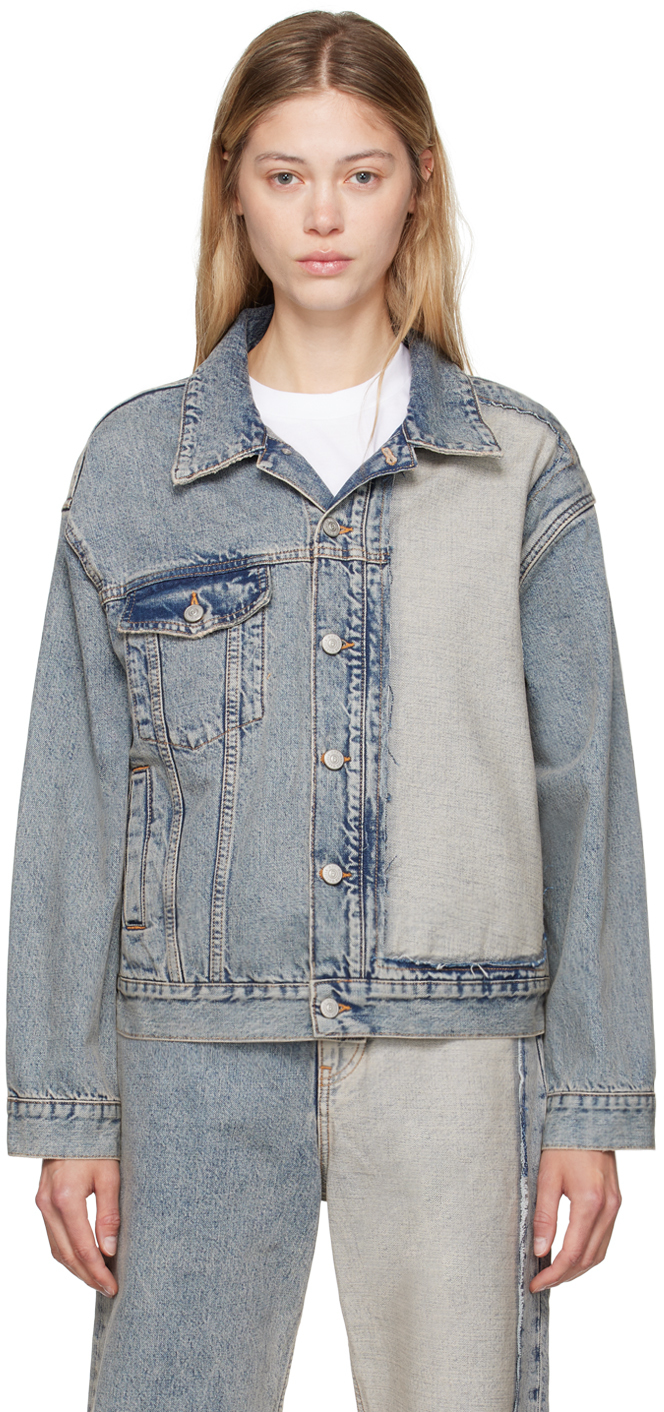 Shop Mm6 Maison Margiela Blue Paneled Denim Jacket In 962 Light Blue