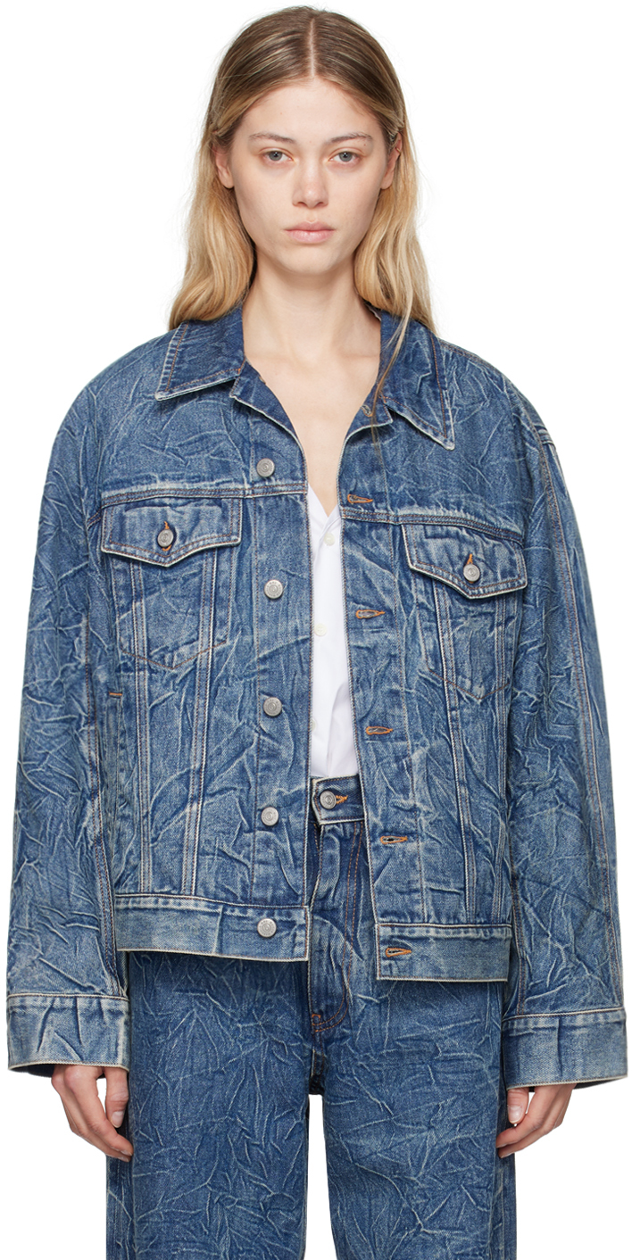 Shop Mm6 Maison Margiela Blue Crinkled Denim Jacket In 993 Blue