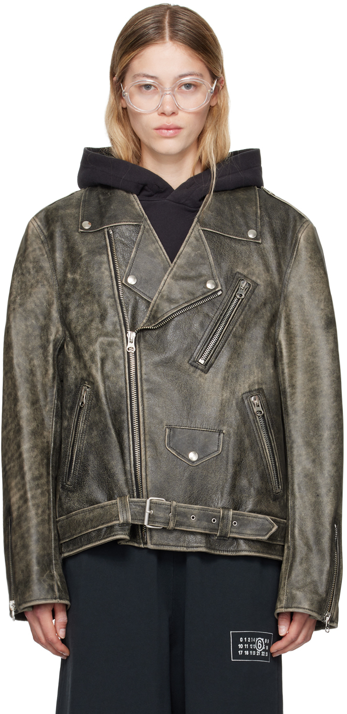 Brown Heavy Leather Biker Jacket