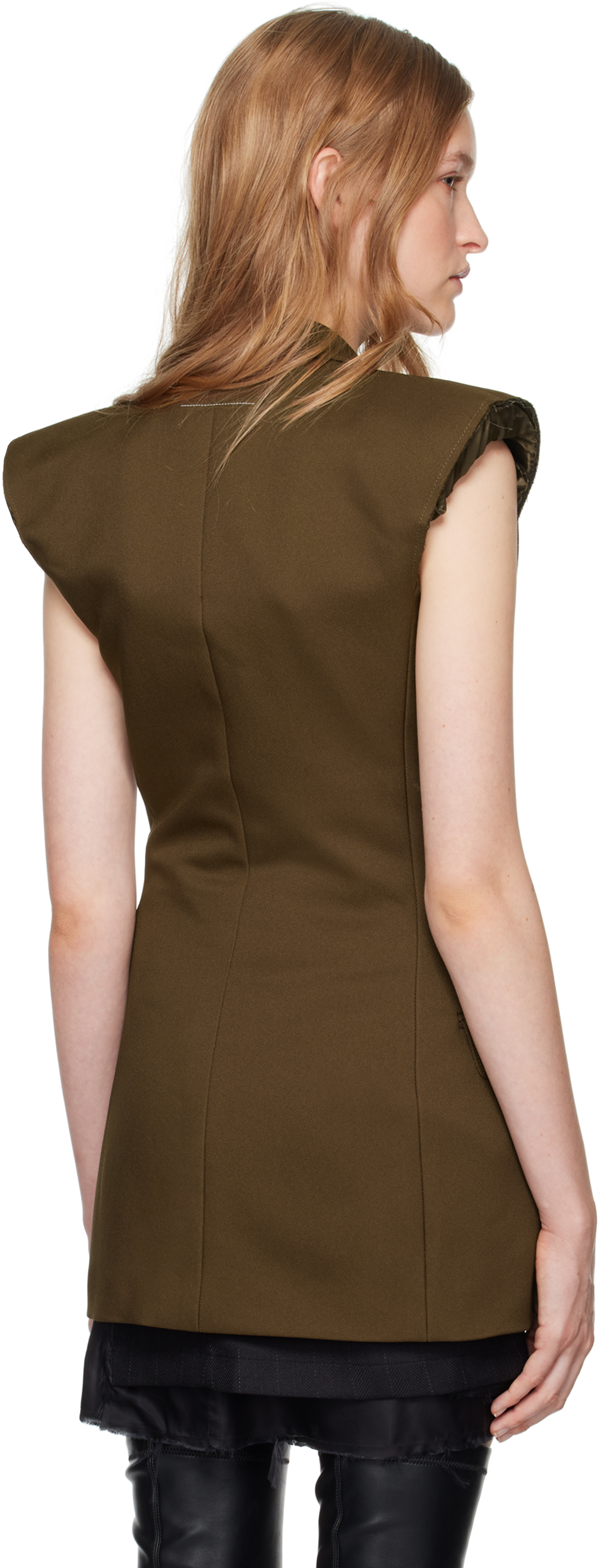 Mm6 Maison Margiela Khaki Double-breasted Twill Vest In 159 Khaki