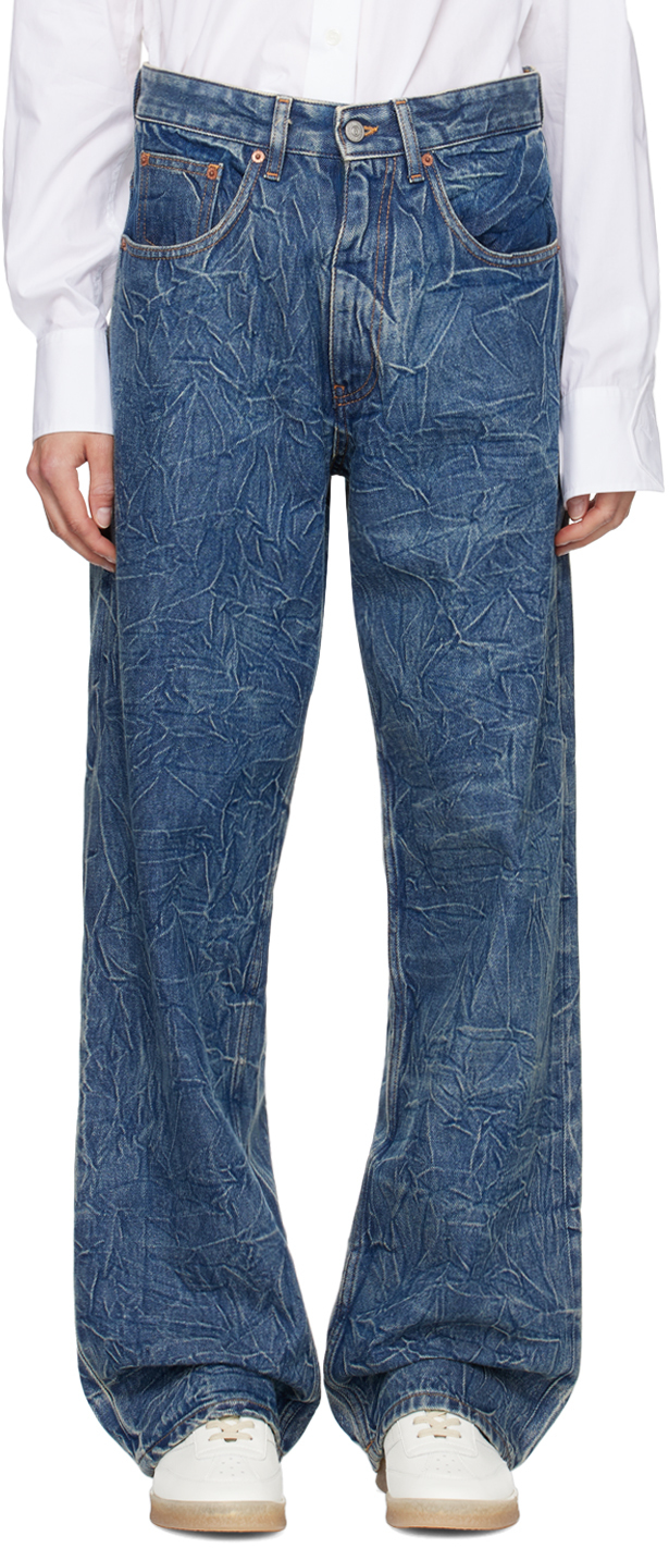 Shop Mm6 Maison Margiela Blue Crinkled Jeans In 993 Blue