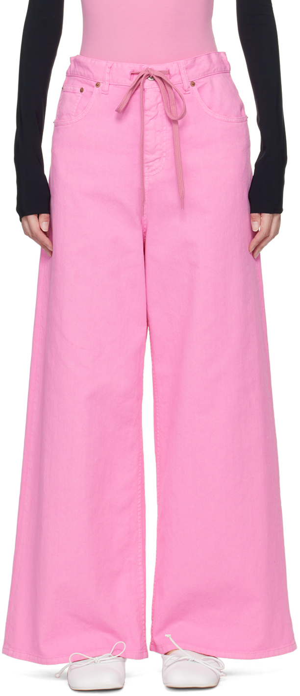 Shop Mm6 Maison Margiela Pink Drawstring Jeans In 243 Washed Pink