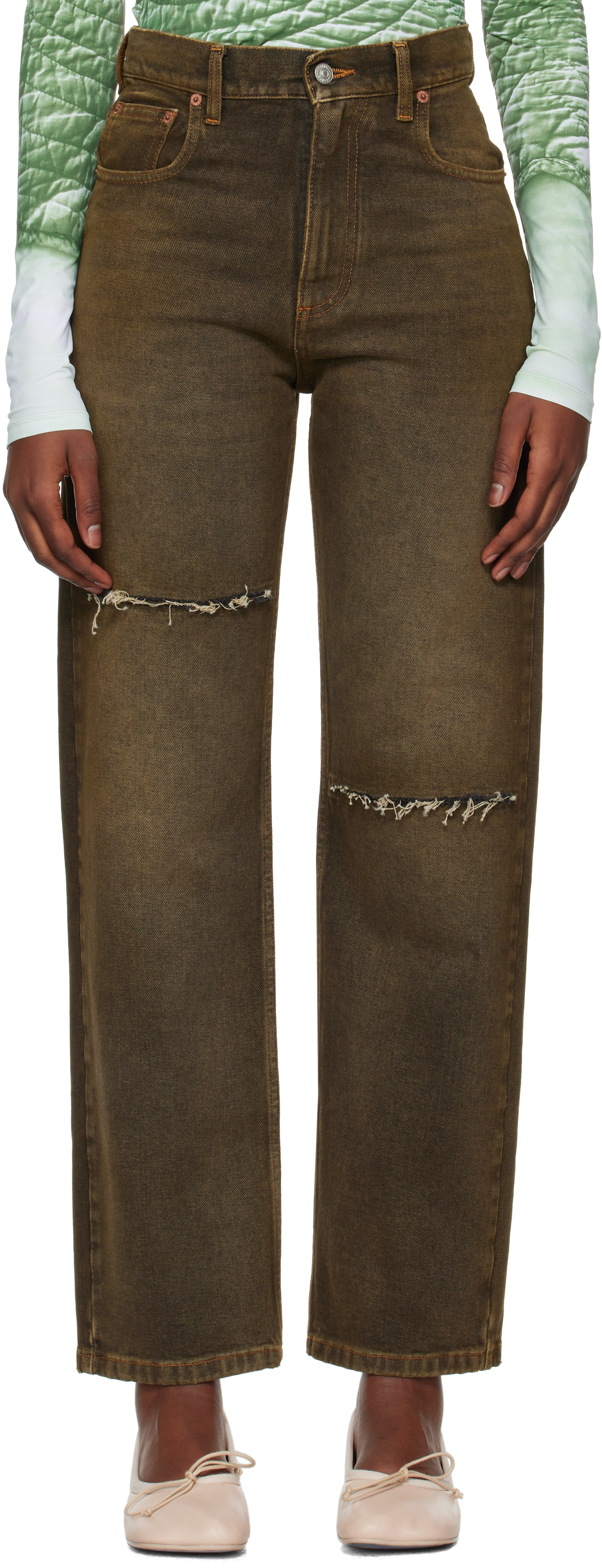 【関税込み】MM6 Maison Margiela ブラウン 5ポケット ジーンズ Brown 5-Pocket Jeans by MM6 Maison Margiela on Sale