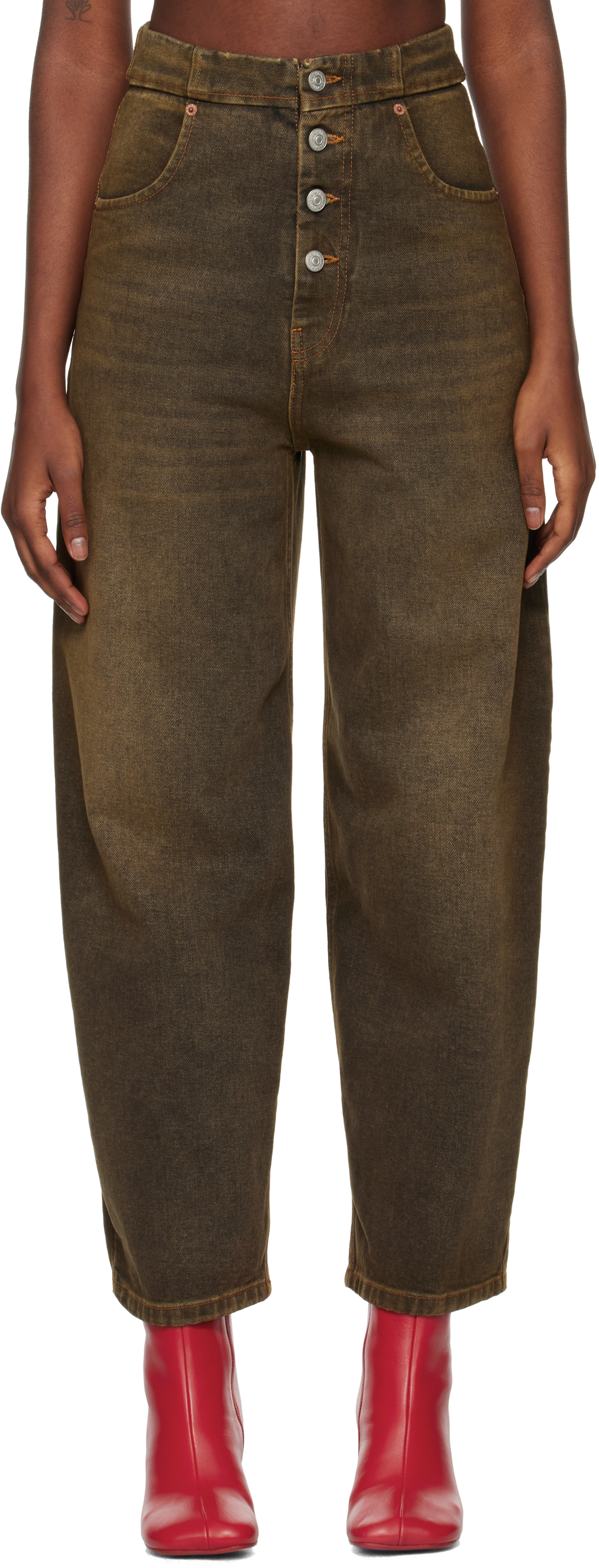 Shop Mm6 Maison Margiela Brown 5-pocket Jeans In 961 Brown