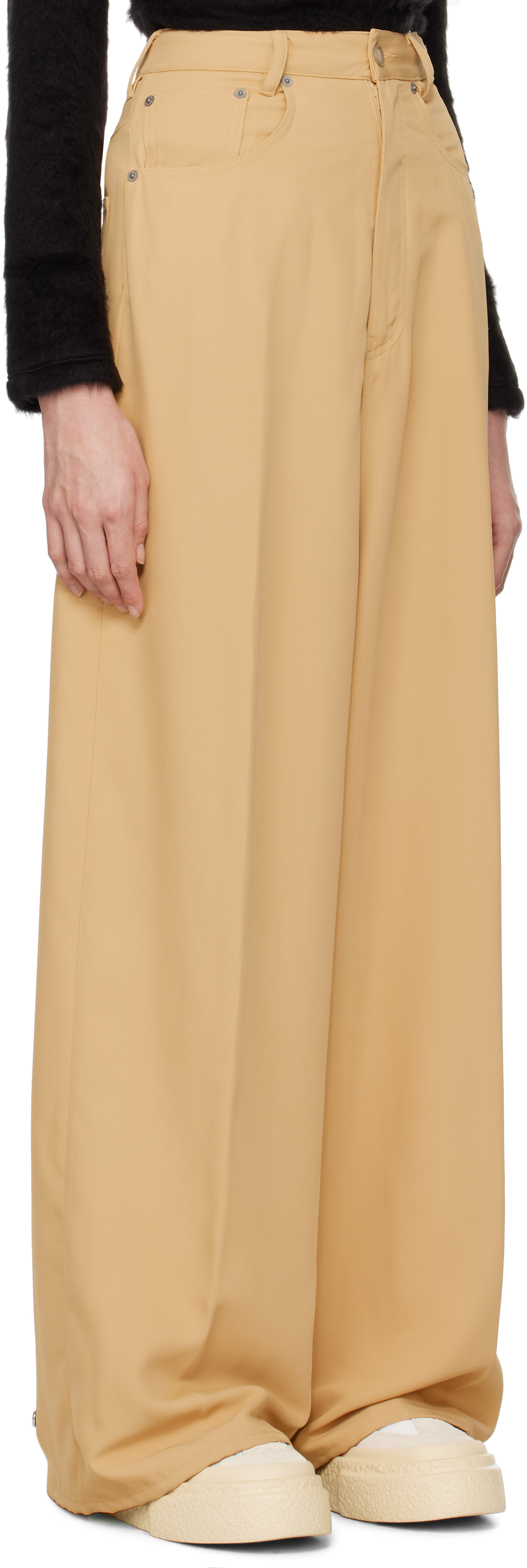 Mm6 Maison Margiela Yellow Fluid Viscose Twill 5 Pocket Trousers In 113 Yellow