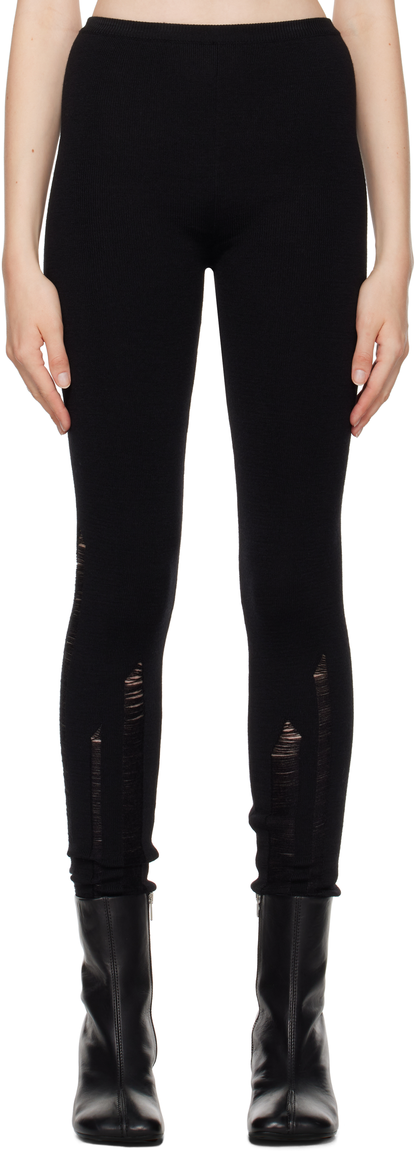 MM6 Maison Margiela Black Compact Distressed Leggings