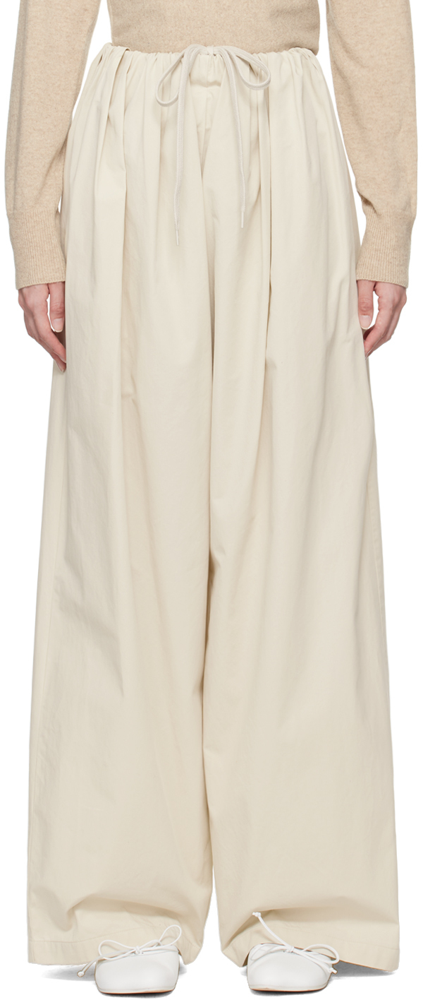 Mm6 Maison Margiela Off-white Gathered Trousers In 103 Chalk