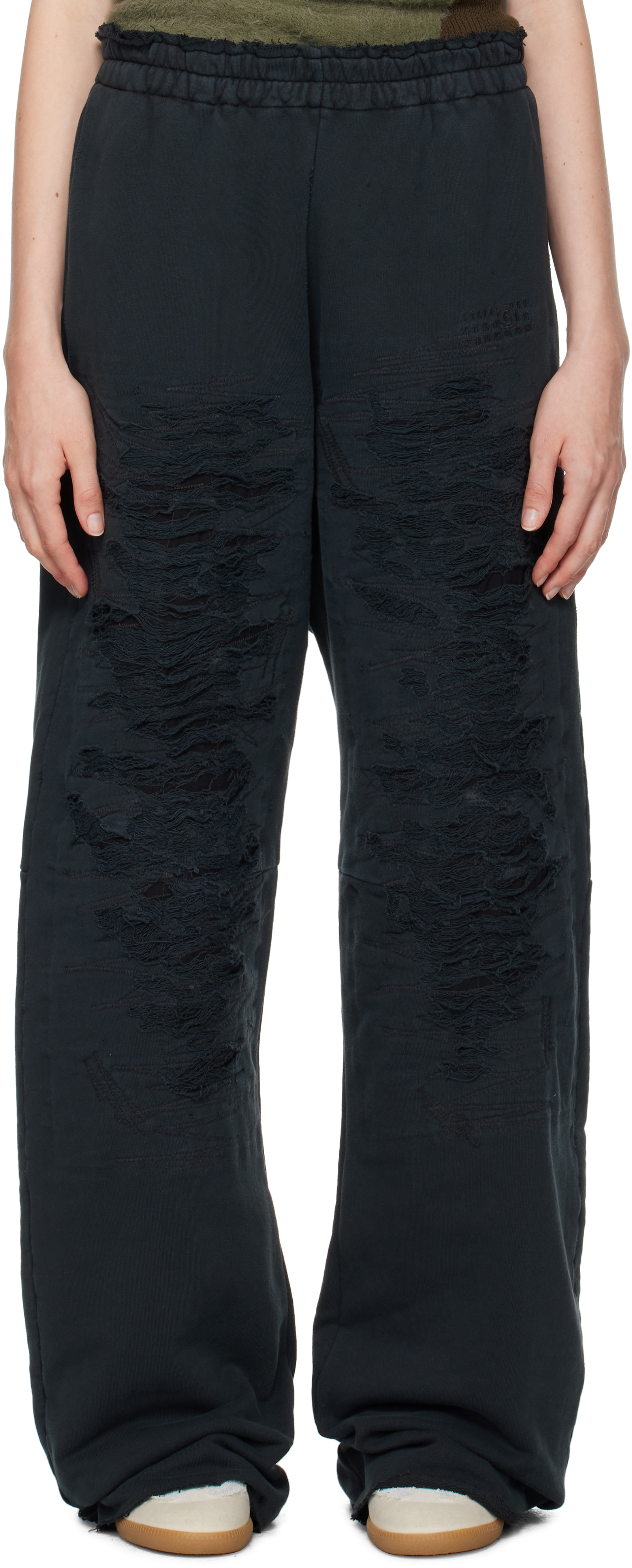 Shop Mm6 Maison Margiela Black Unbrushed Sweat Lounge Pants In 900 Black