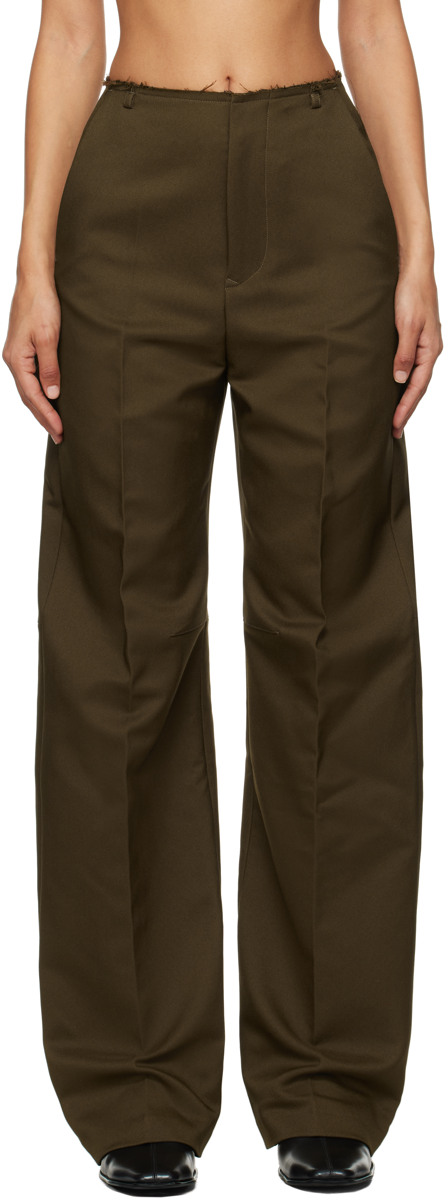 MM6 MAISON MARGIELA KHAKI STRAIGHT LEG TROUSERS 