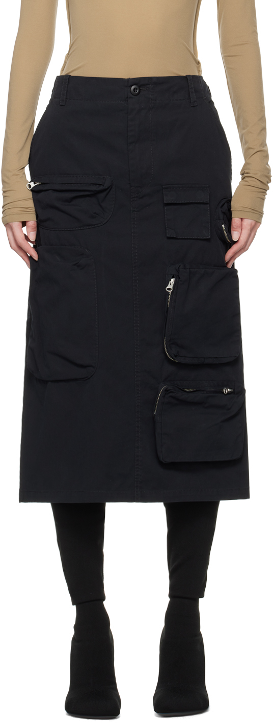 Shop Mm6 Maison Margiela Black Pocket Midi Skirt In 900 Black