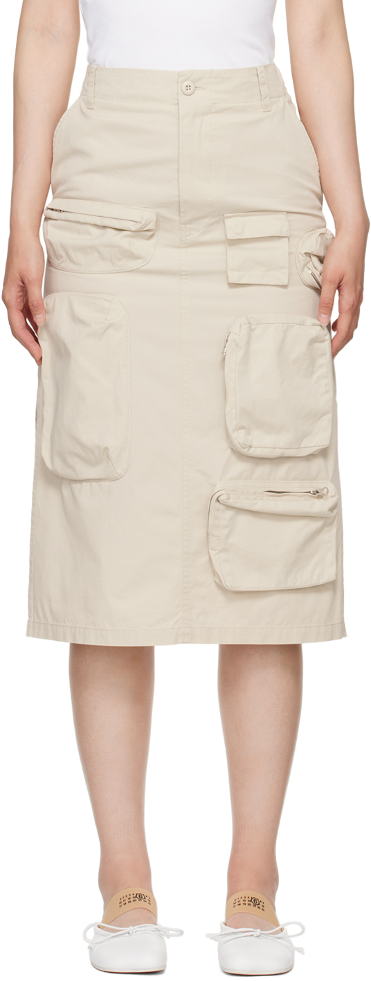 Mm6 Maison Margiela Beige Pocket Midi Skirt In 103 Chalk