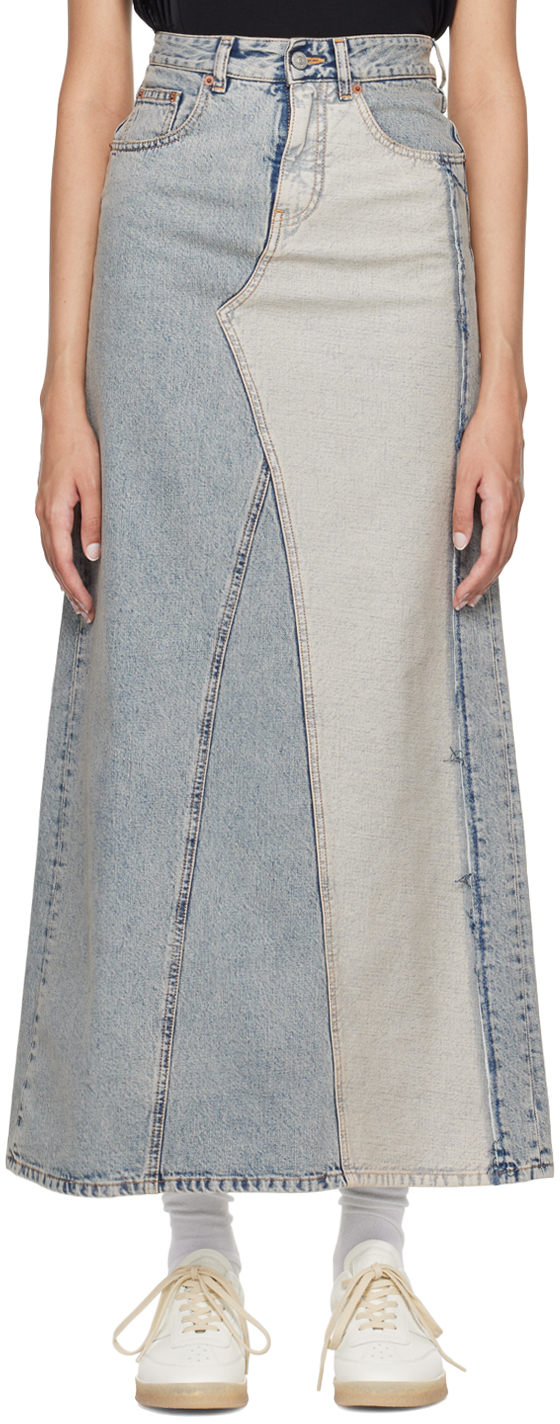 Blue 5-Pocket Denim Midi Skirt