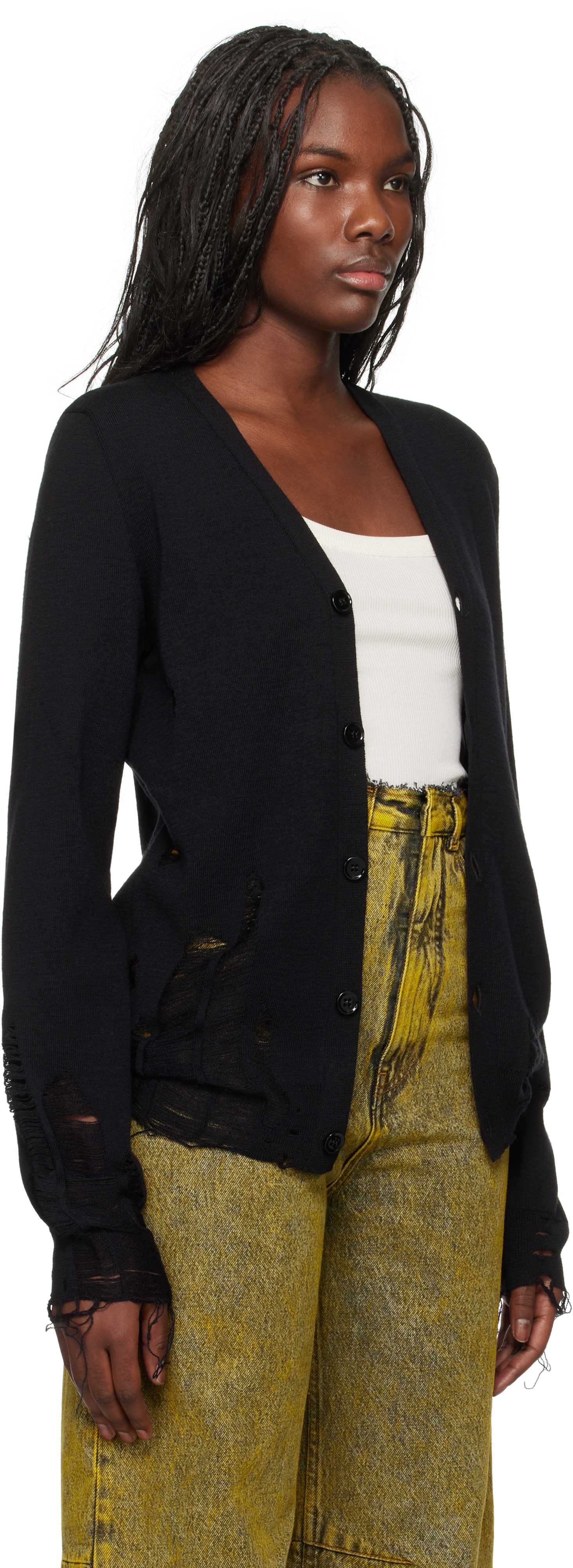 Mm6 Maison Margiela Black Compact Distressed Cardigan In 900 Black