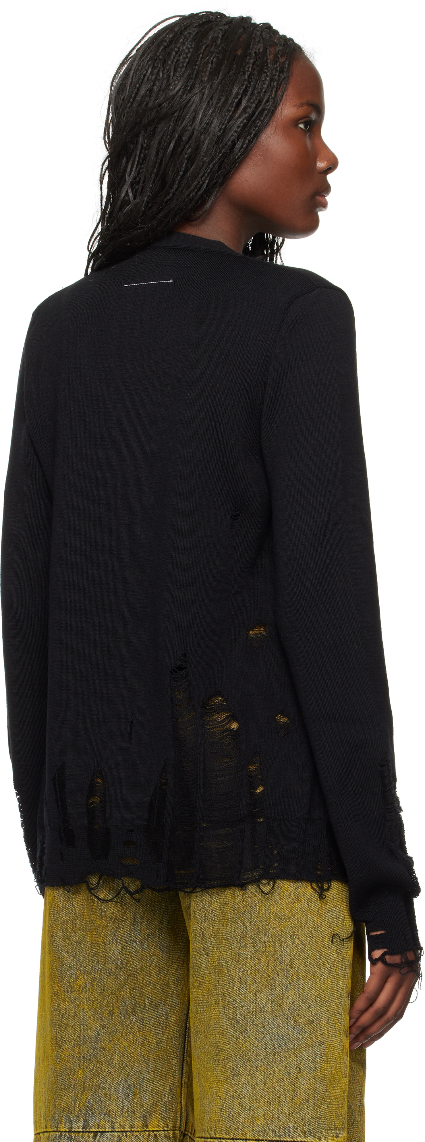 Mm6 Maison Margiela Black Compact Distressed Cardigan In 900 Black
