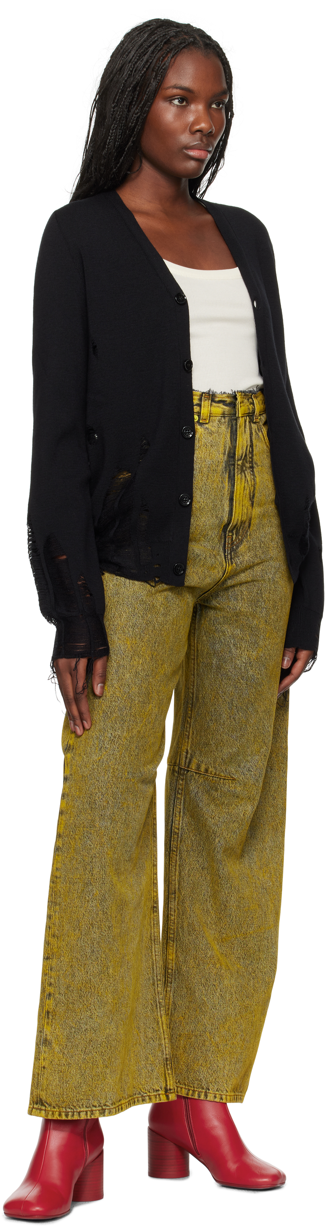 Mm6 Maison Margiela Black Compact Distressed Cardigan In 900 Black