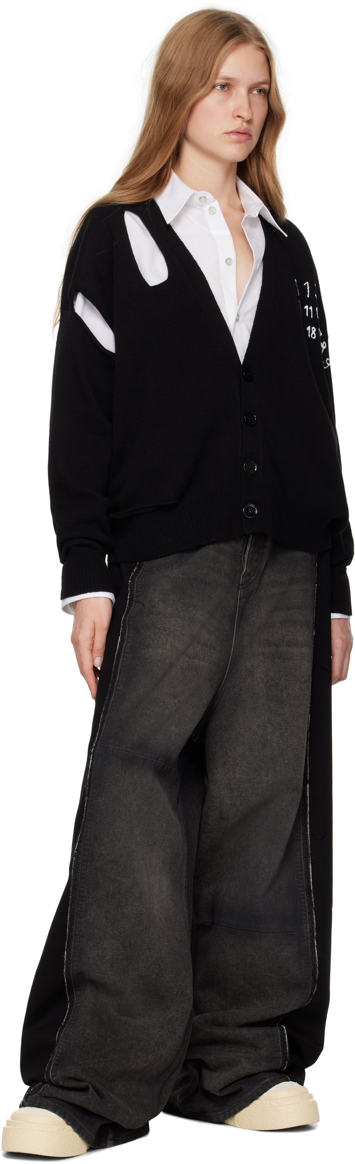 Mm6 Maison Margiela Black Cut Outs Cardigan In 900s Black