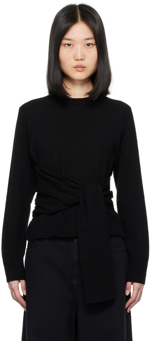 Mm6 Maison Margiela Black Belted Sweater In 900 Black