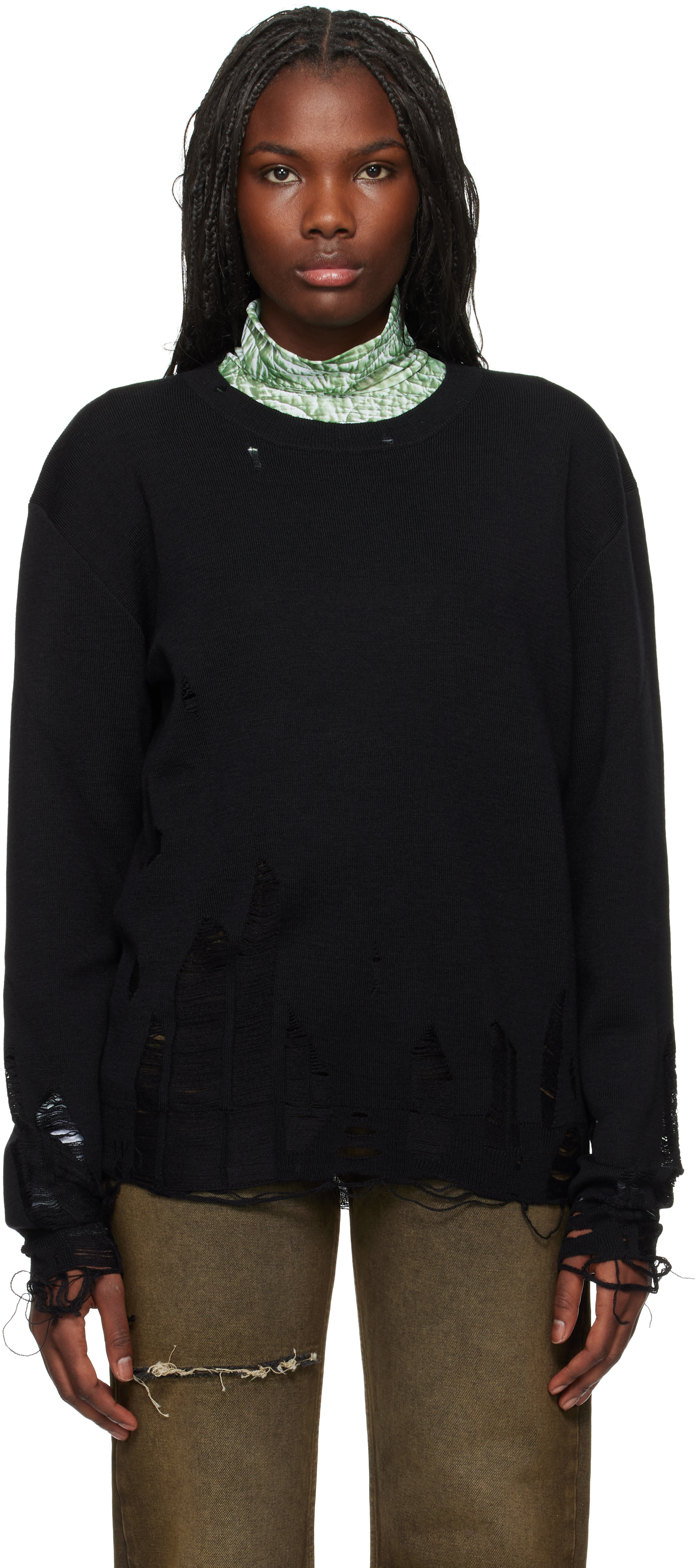 Black Compact Distressed Sweater