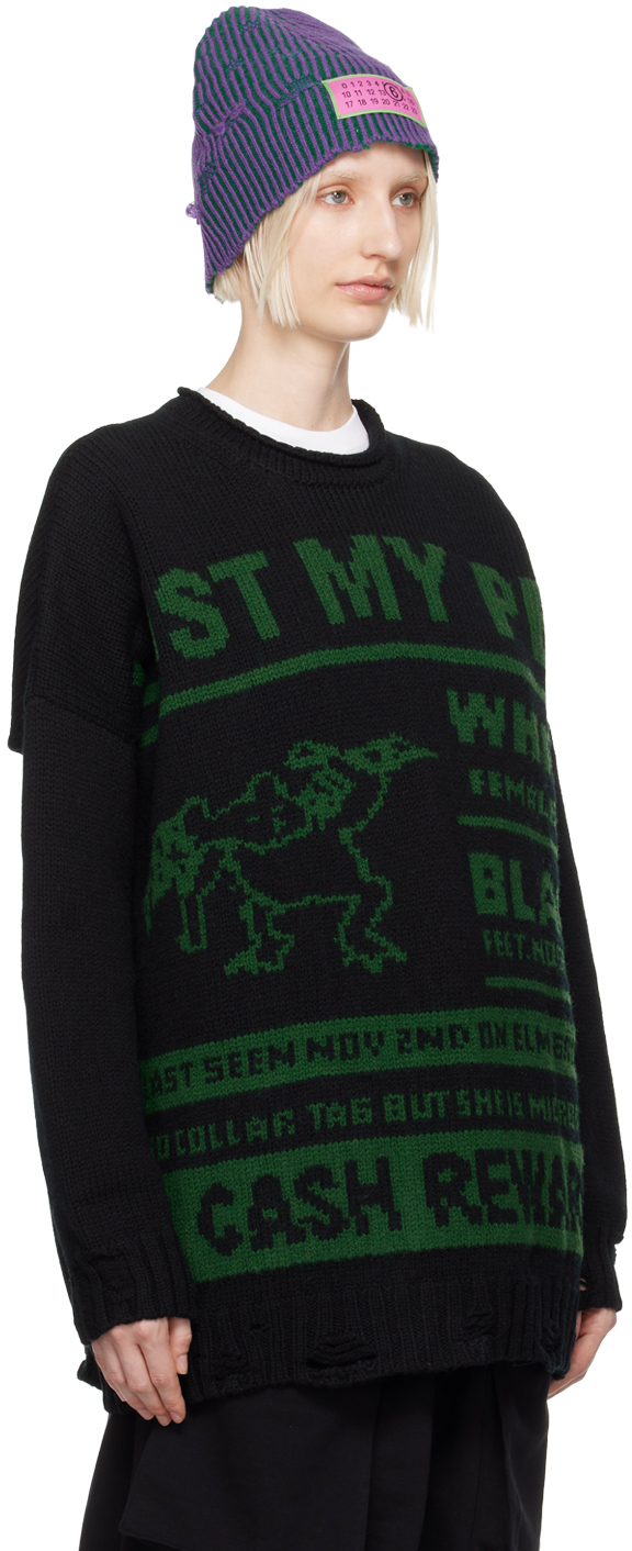 Shop Mm6 Maison Margiela Black 'lost My Pet' Sweater In 001j Black/green