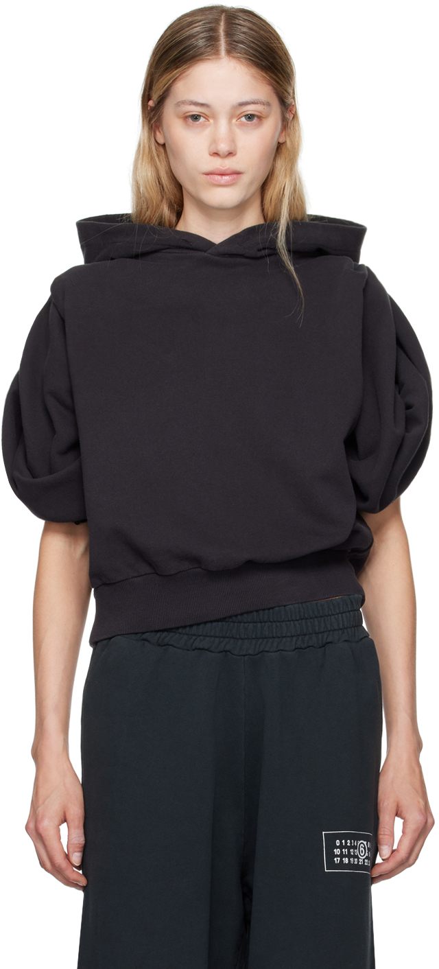 Shop Mm6 Maison Margiela Black Flared Sleeve Hoodie In 899 Washed Black