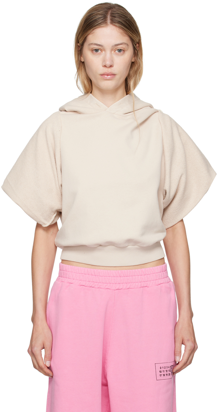 Shop Mm6 Maison Margiela Beige Flared Sleeve Hoodie In 103 Chalk