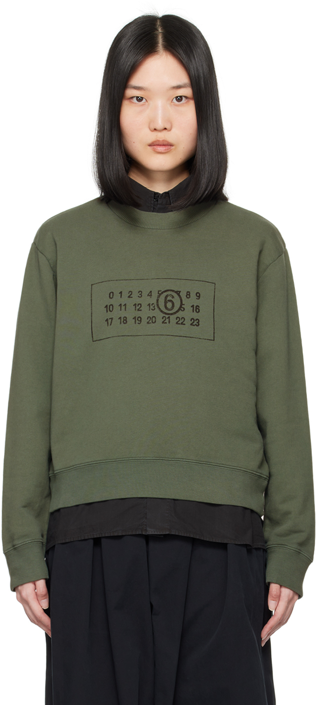 Mm6 Maison Margiela Green Printed Sweatshirt In 727 Moss