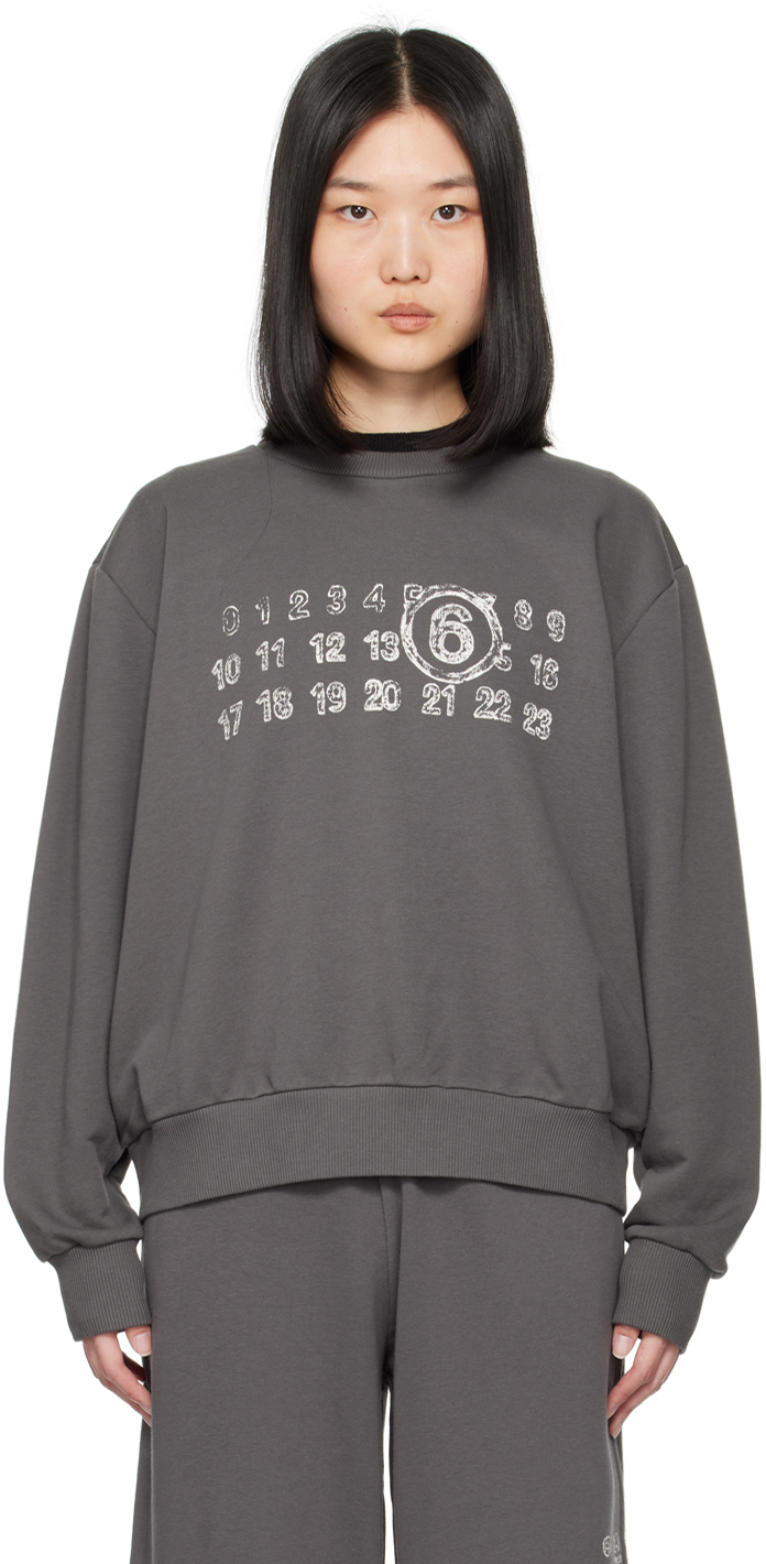 Mm6 Maison Margiela Gray Printed Sweatshirt In 860 Washed Grey