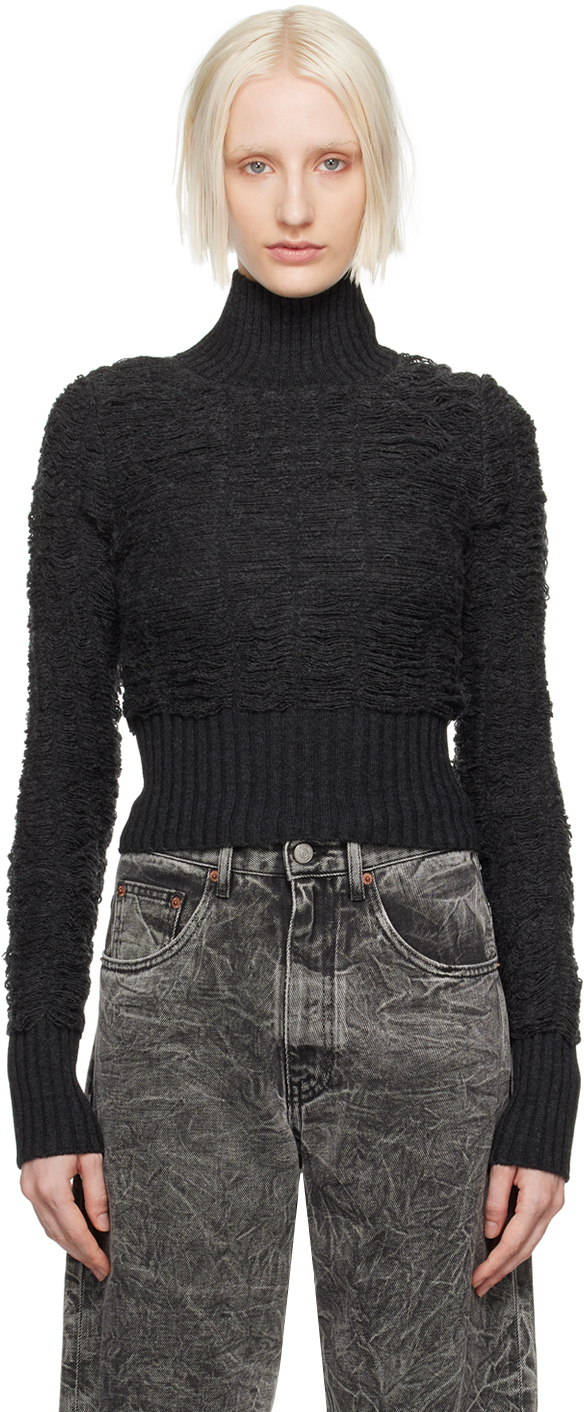 Mm6 Maison Margiela Distressed-pullover Mit Stehkragen In 855m Dark Grey Melan