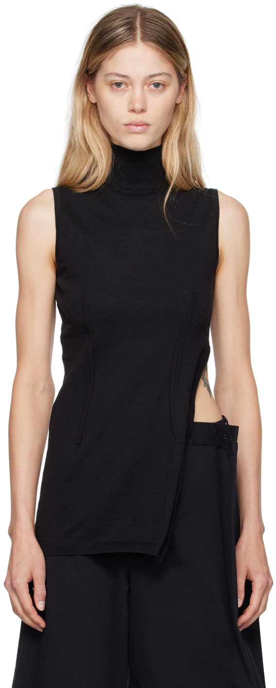 Shop Mm6 Maison Margiela Black Elongated Tank Top In 900 Black