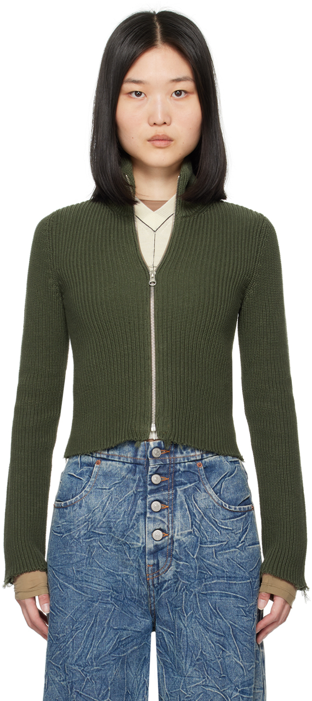Maison Margiela MM6 グリーン　リブニットセーター Green Ribbed Sweater by MM6 Maison Margiela on Sale
