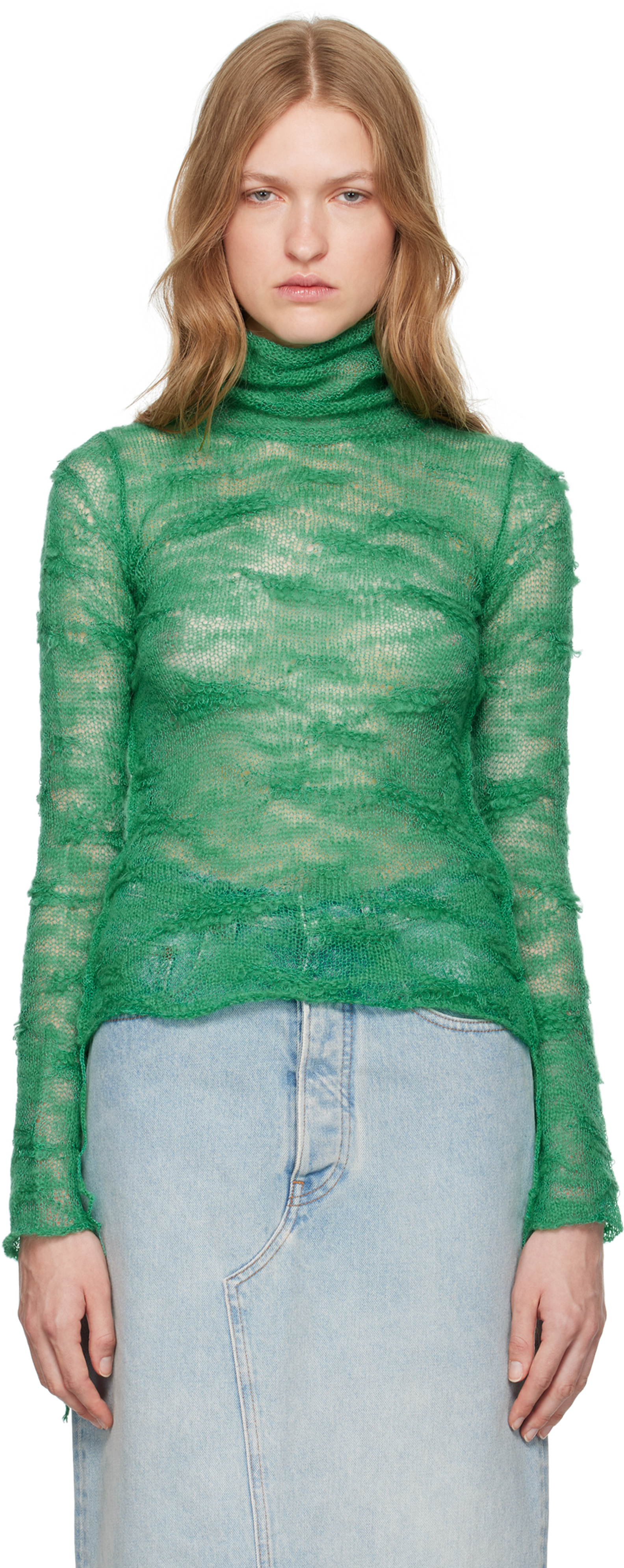 Shop Mm6 Maison Margiela Green Numeric Turtleneck In 645 Green