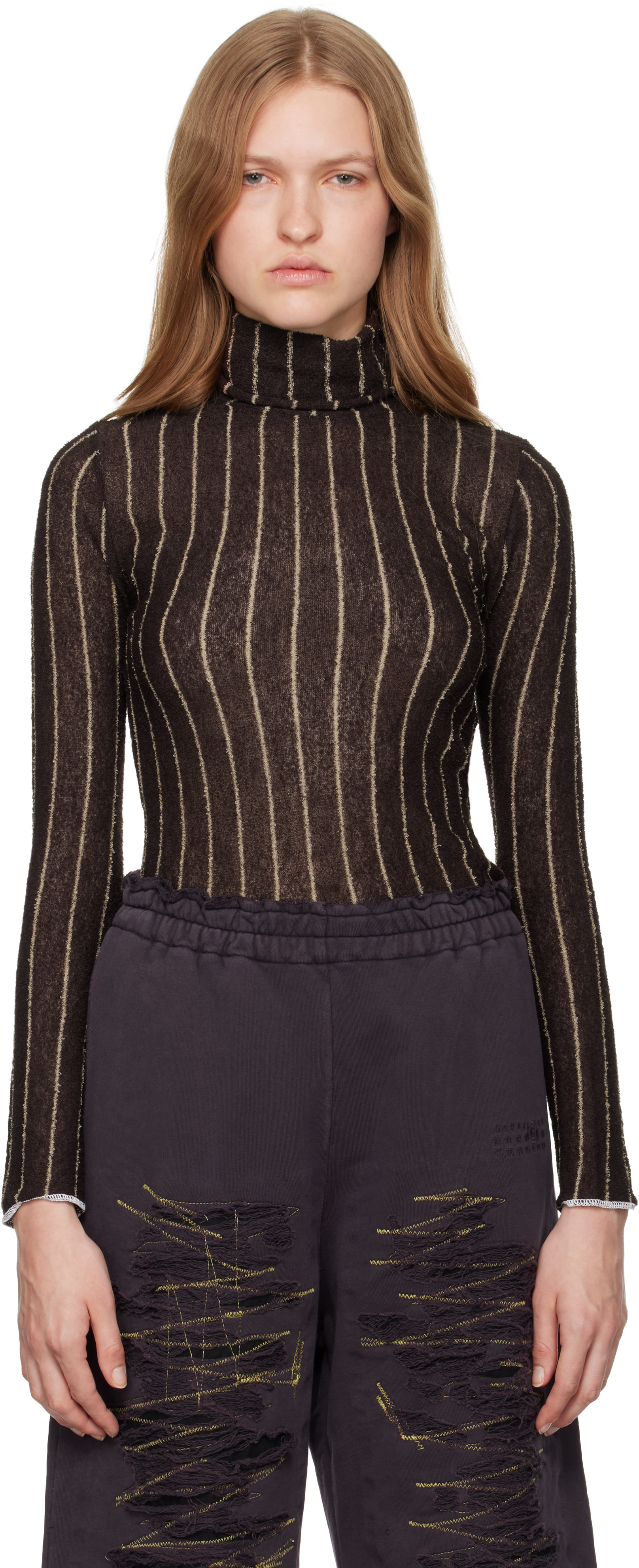 Brown Pinstripes Underpinnings Turtleneck