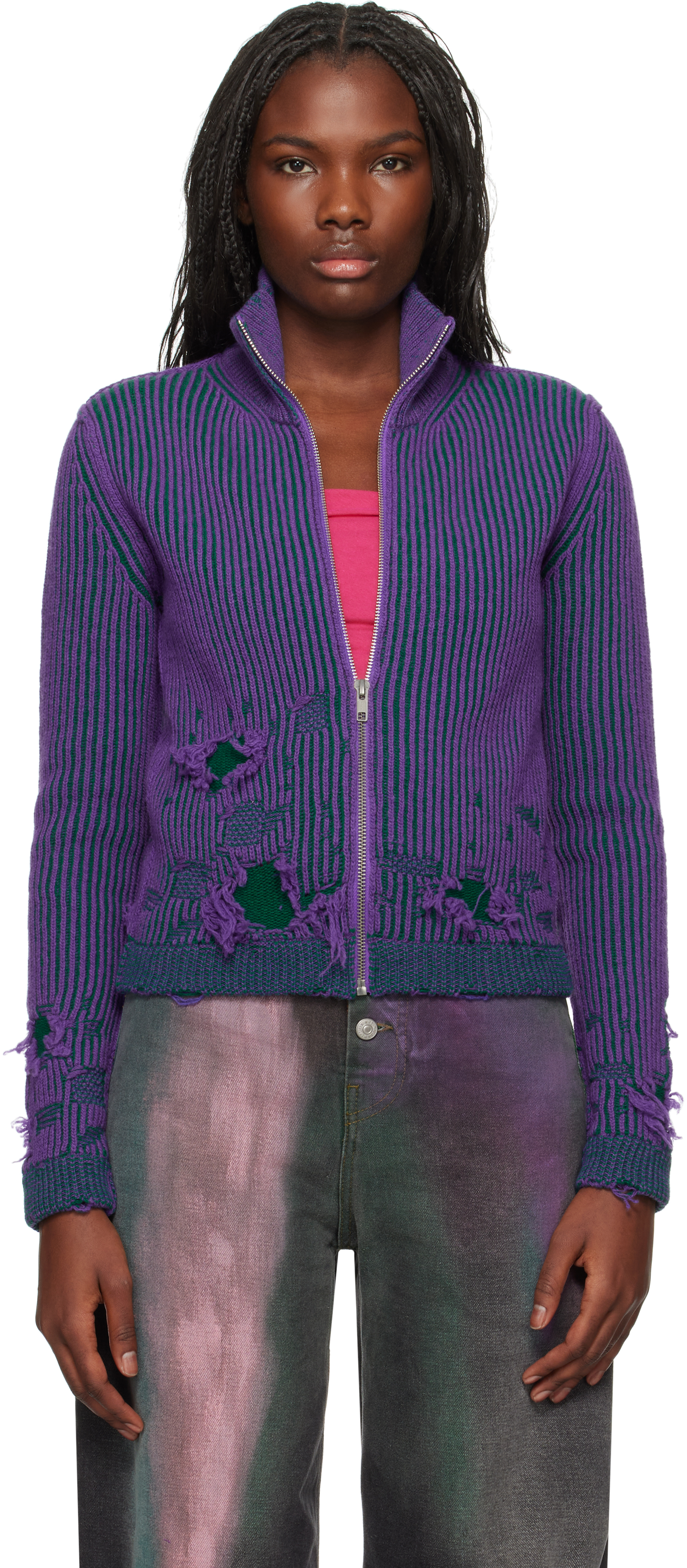 Purple Zipped Turtleneck Jacket by MM6 Maison Margiela on Sale