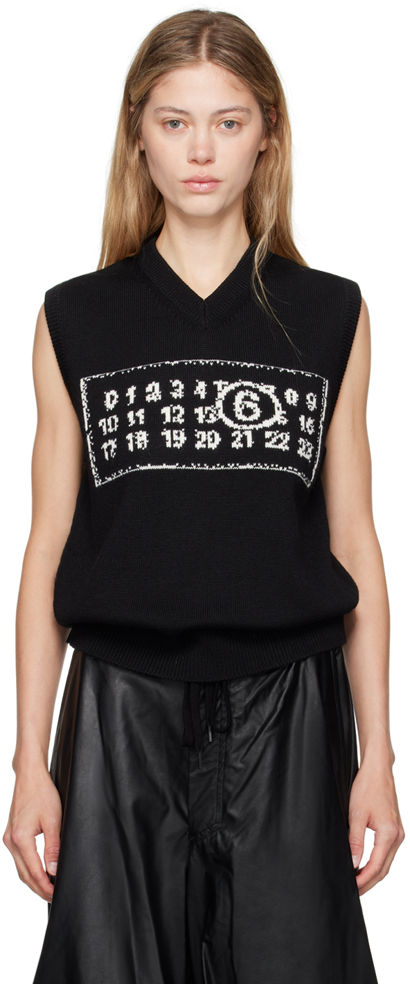 Mm6 Maison Margiela Black Jacquard Logo Vest In 900j Black Jacquard