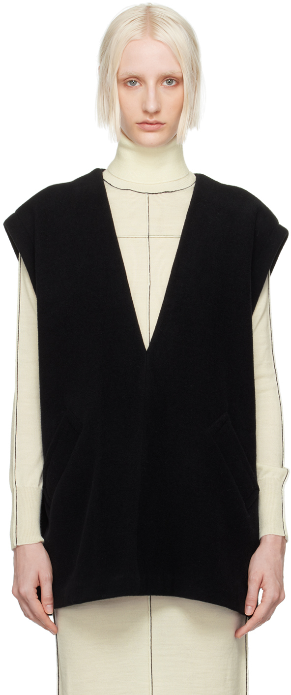 Mm6 Maison Margiela Black Plunging V-neck Vest In 900 Black