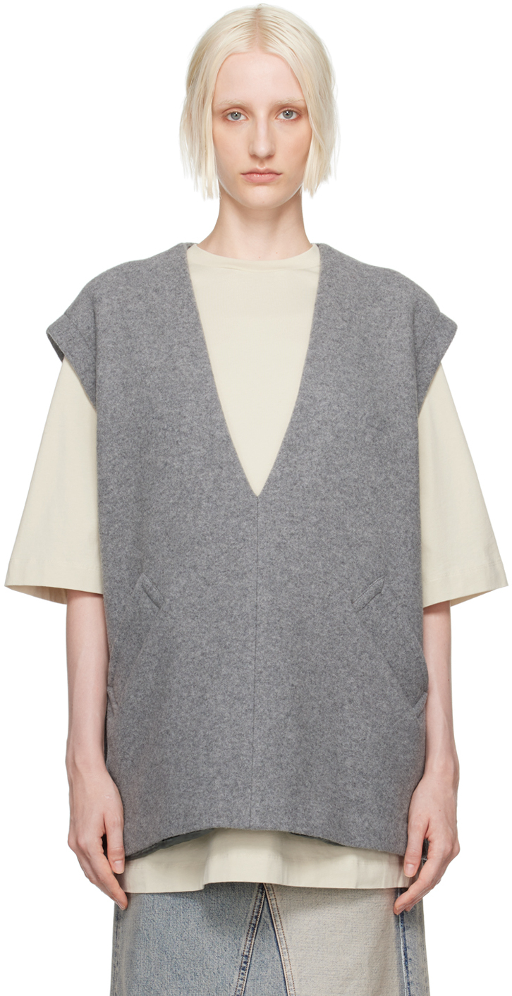 Mm6 Maison Margiela Mm6 By Maison Margiela Oversized Wool Blend Vest In 815m Light Grey