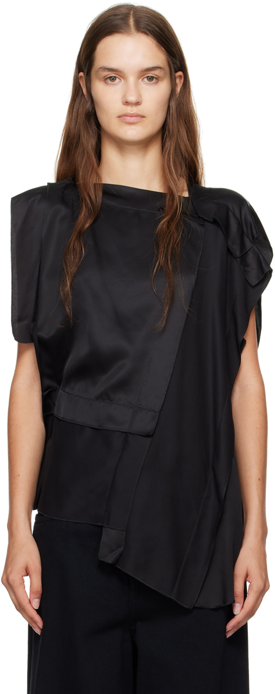 Shop Mm6 Maison Margiela Black Asymmetrical Blouse In 900 Black