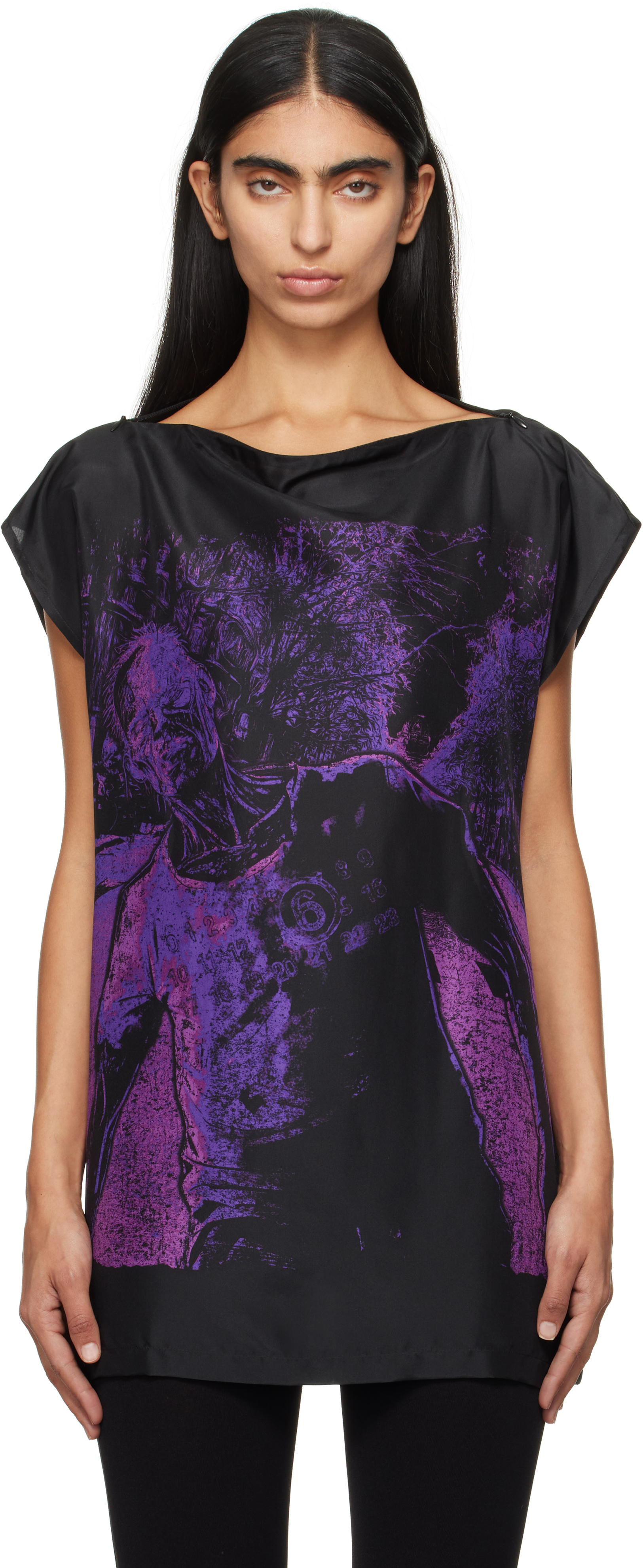 Shop Mm6 Maison Margiela Black Printed Blouse In 001s Zombie Print