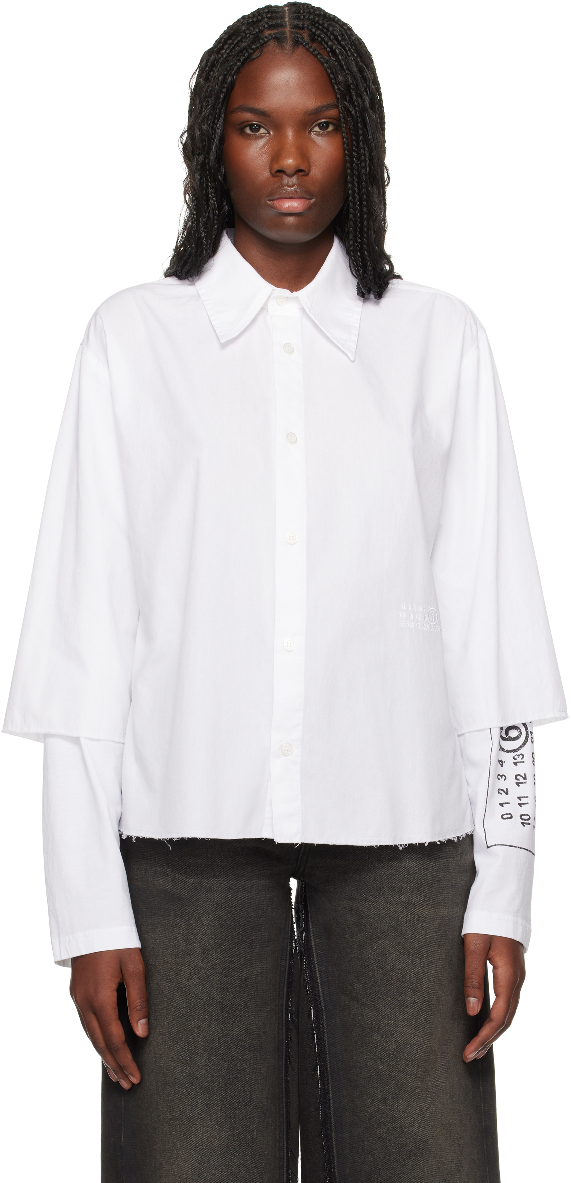 Shop Mm6 Maison Margiela White Poplin & Jersey Long-sleeved Shirt In 961 White