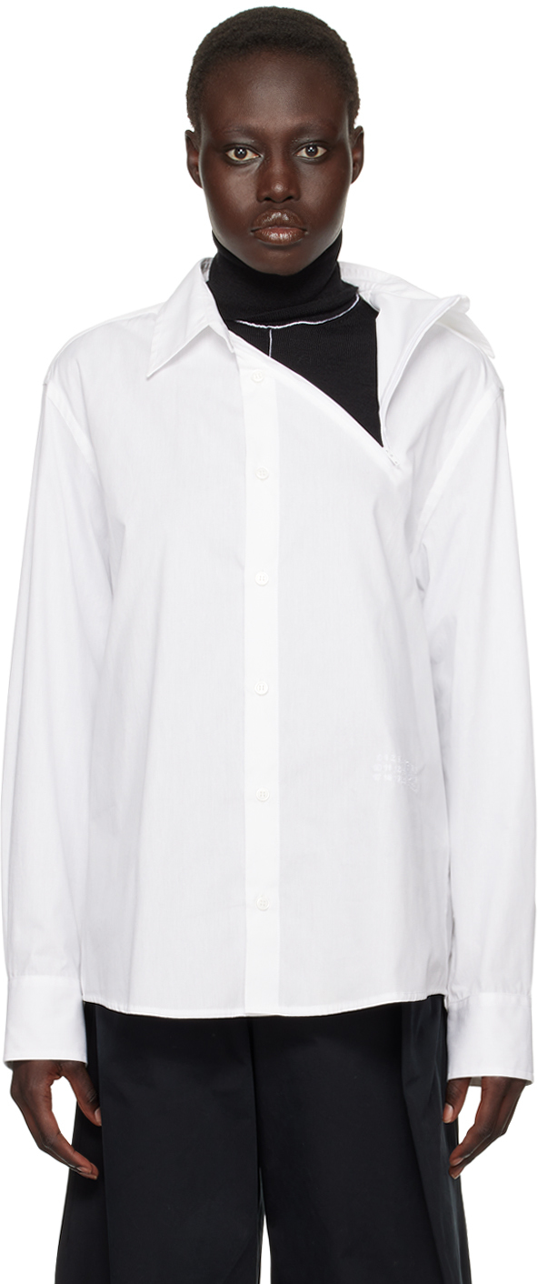 Shop Mm6 Maison Margiela White Asymmetrical Shirt In 100 White